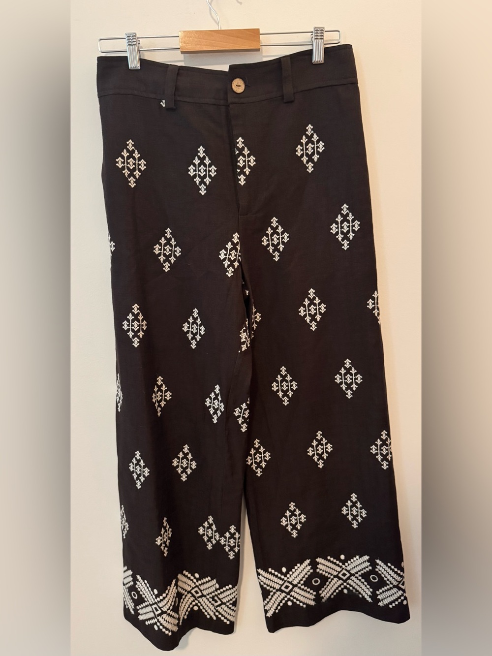 Calypso St. Barth Embroidered Wide Leg Pants Women’s M Brown Linen Blend Boho